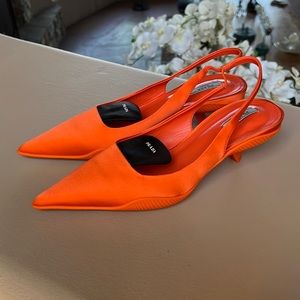 Satin pointed toe kitten heels